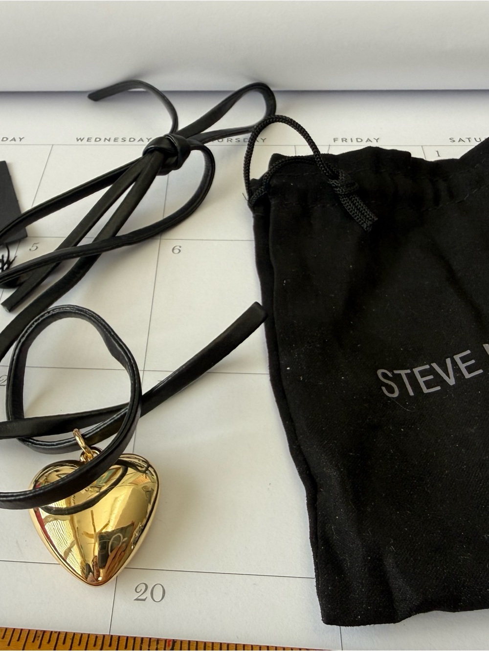 Steve Madden Gold Heart Necklace with Black Cord